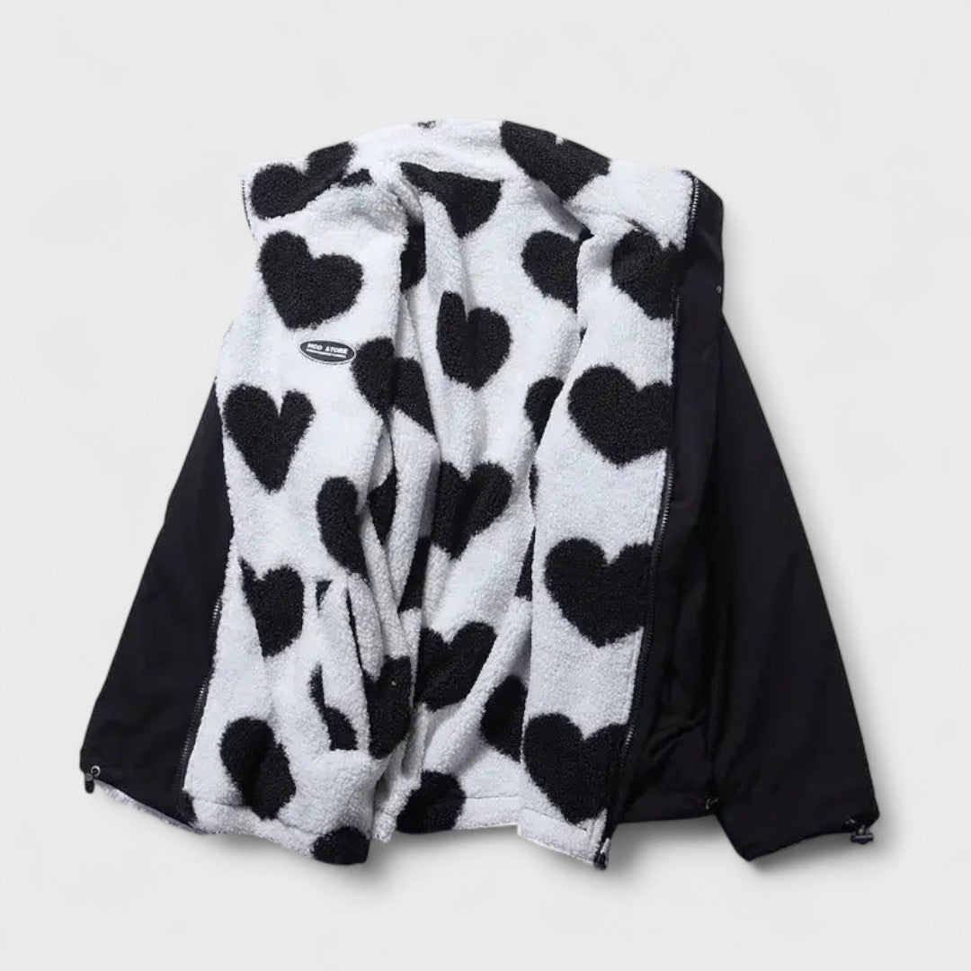 Veste réversible élégante Katharina de Danoir Paris en noir, vue de face, en tissu chic et moderne.