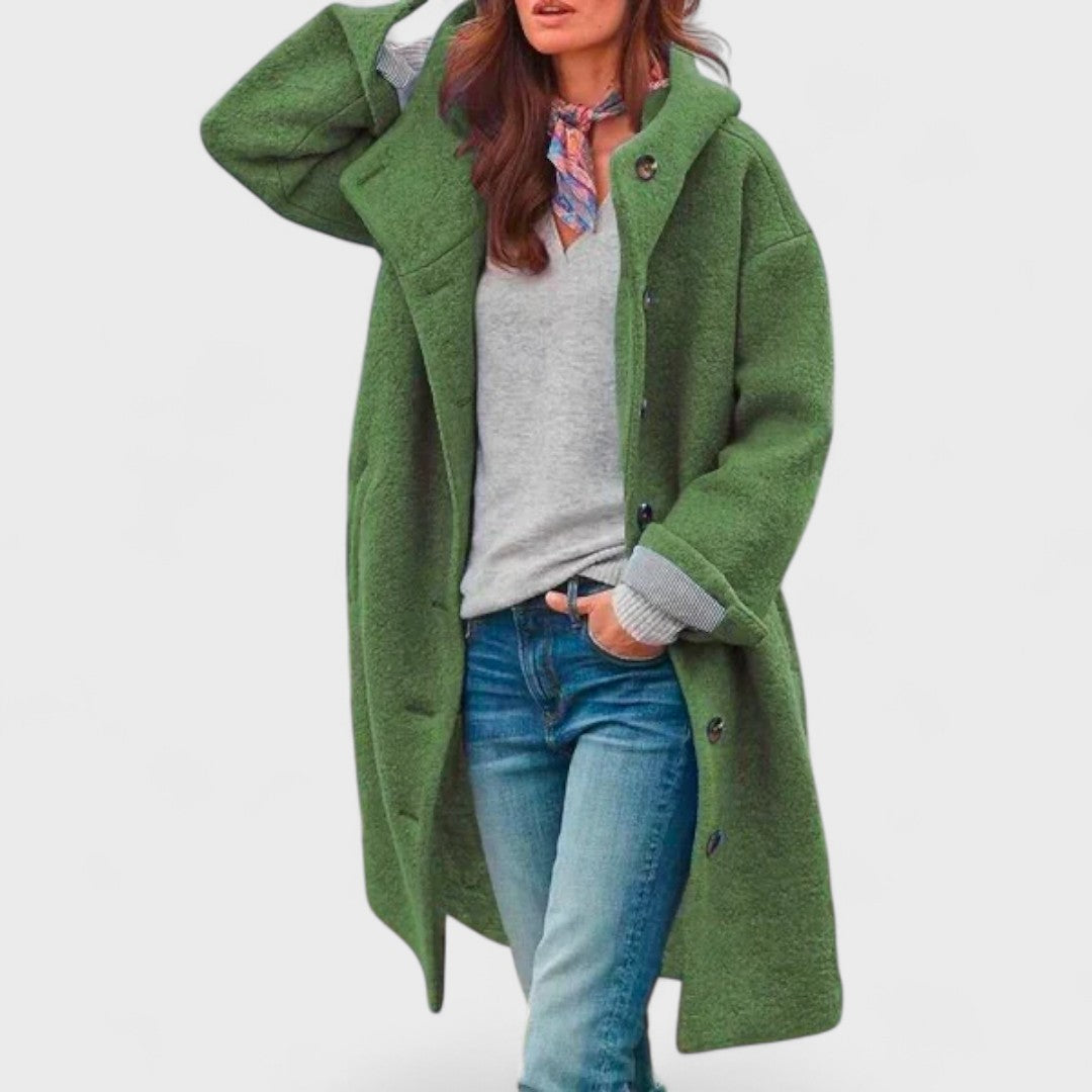 Veste en laine douillette Danoir Paris Olivia FR982 vert foncé, coupe élégante et confortable pour l'hiver.