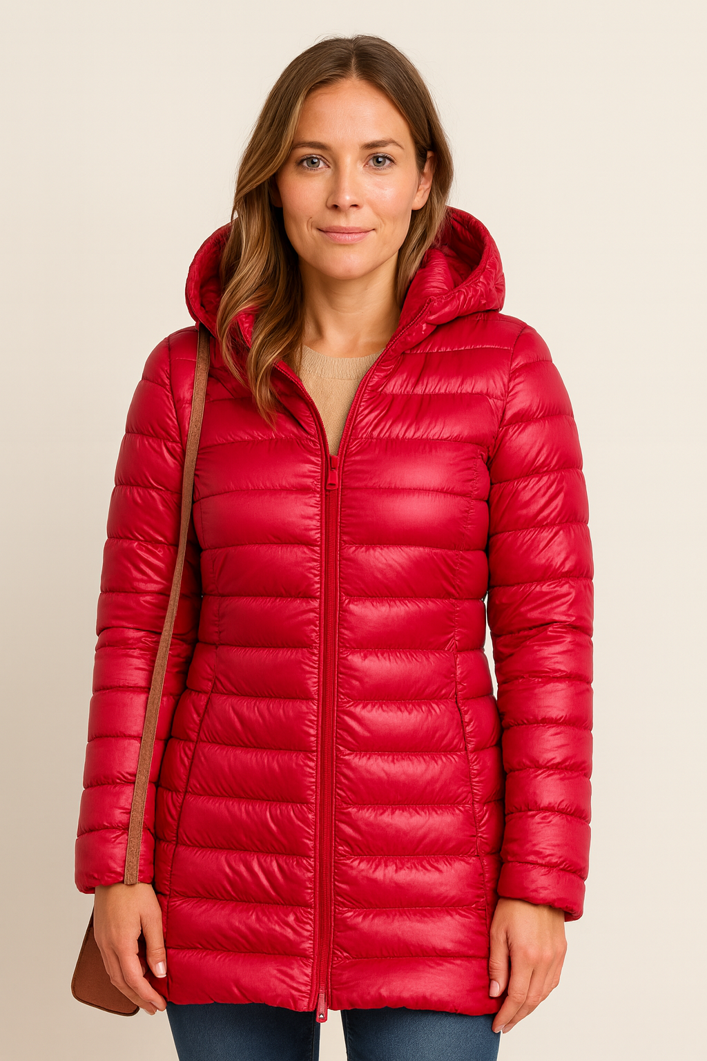 Veste ultra légère Danoir Paris Aurora en bleu, style élégant, pour femme, vue de face avec fermeture éclair visible.