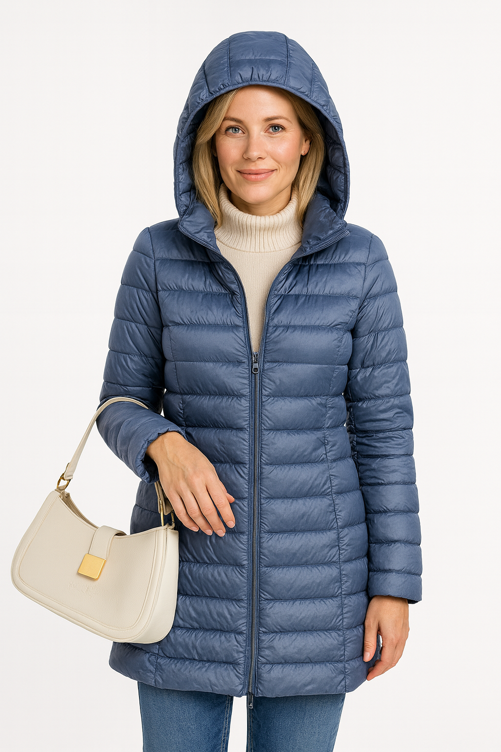 Veste ultra légère Aurora Danoir Paris, élégante, en tissu bleu, avec coupe moderne et détails sophistiqués.