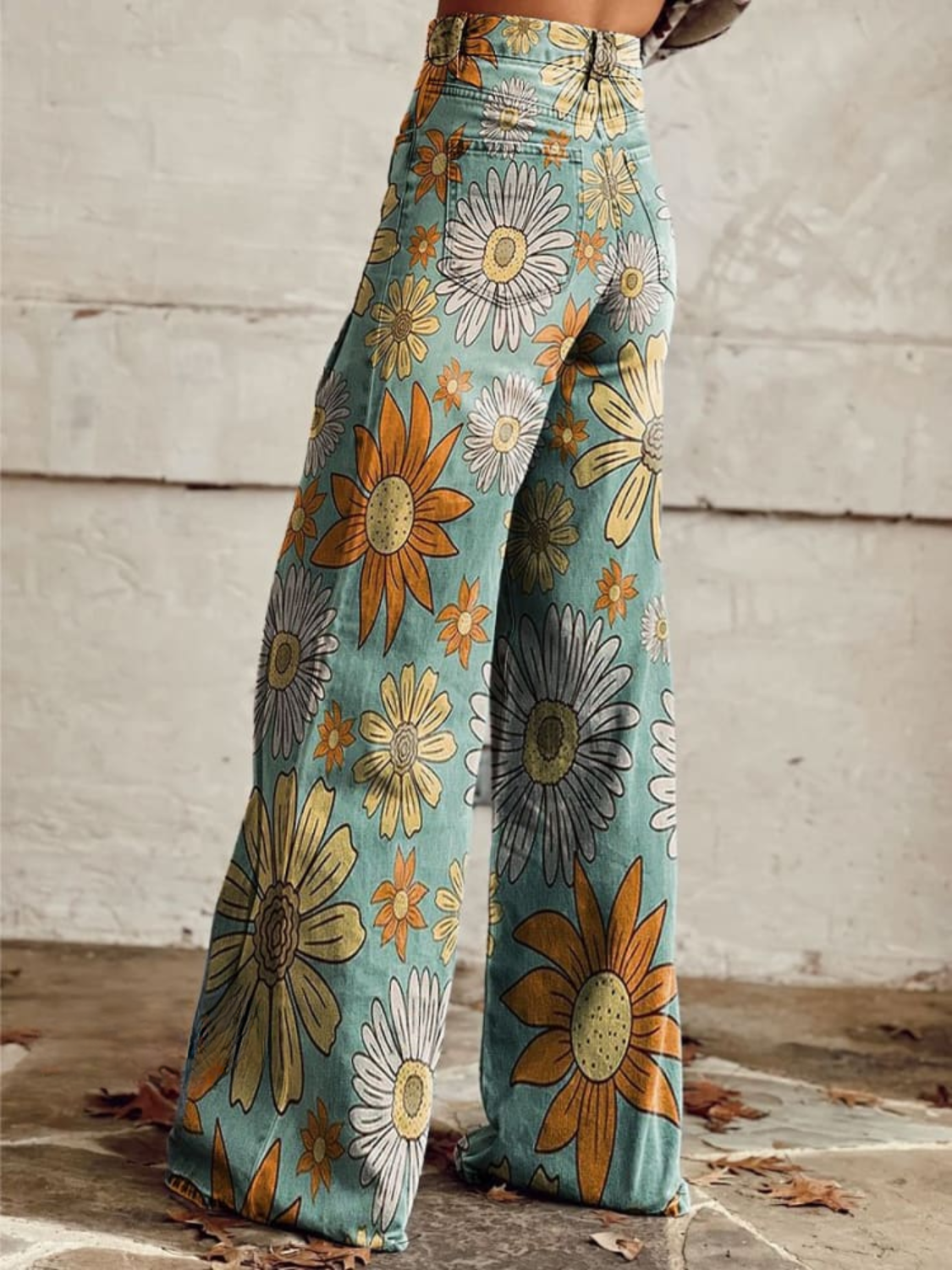 Pantaloni palazzo floreali Cirilla de Danoir Paris en jaune, taille S-36/38, tissu léger et confortable.