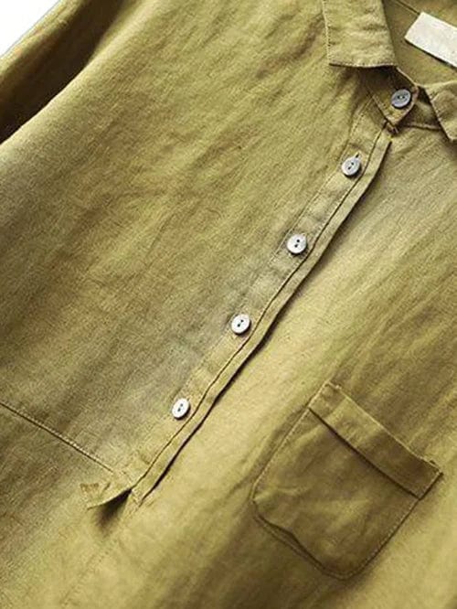 Blouse linné élégante Danoir Paris Elvie en jaune, parfaite pour l'été, en tissu léger avec col en V et manches courtes.
