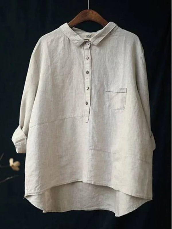 Blouse en liné élégant Danoir Paris, léger et confortable, parfaite pour l'été, couleur jaune, vue frontale.