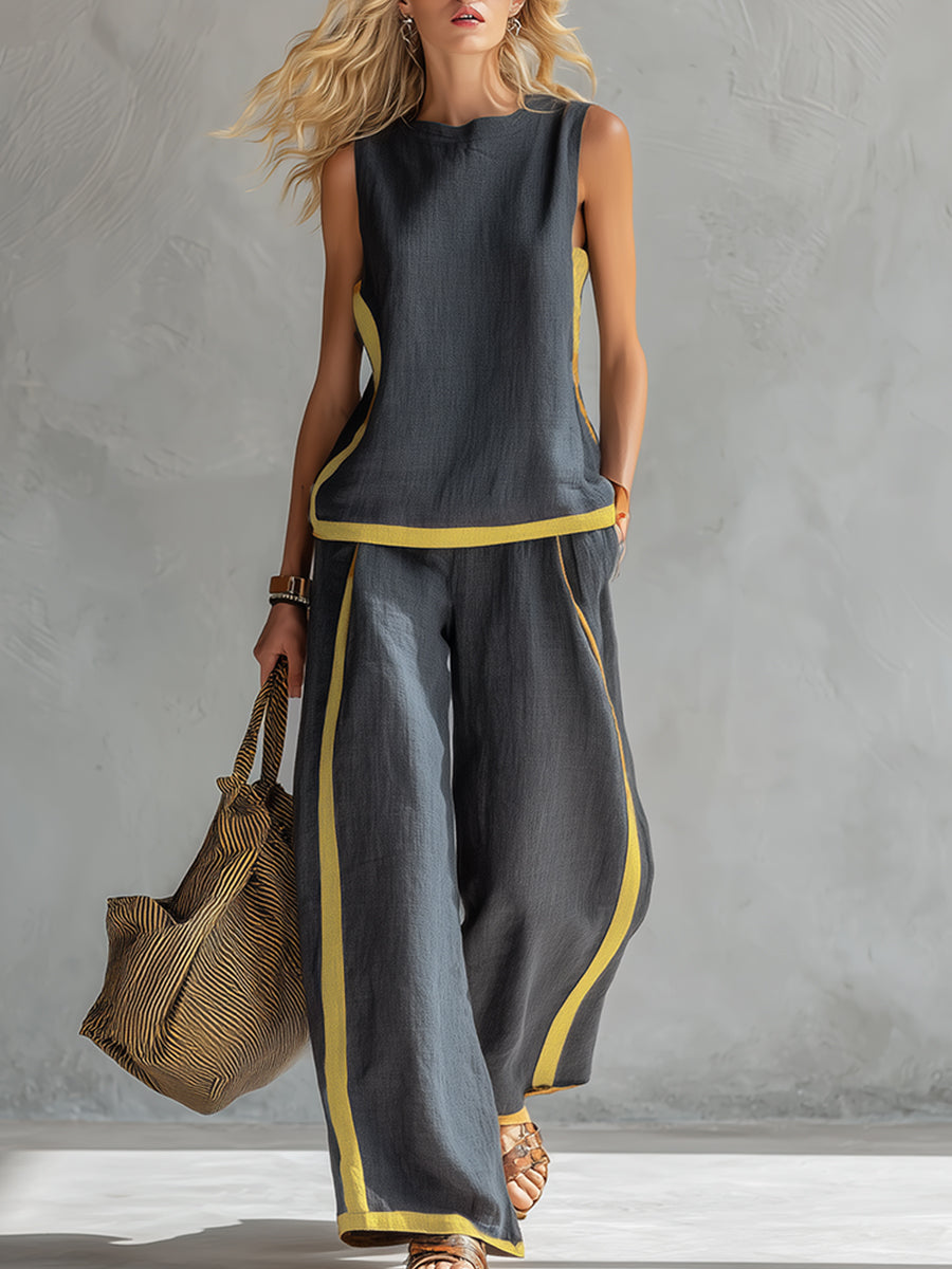 Ensemble deux pièces élégant gris Leila de Danoir Paris, vêtement chic pour femmes, vue de face.