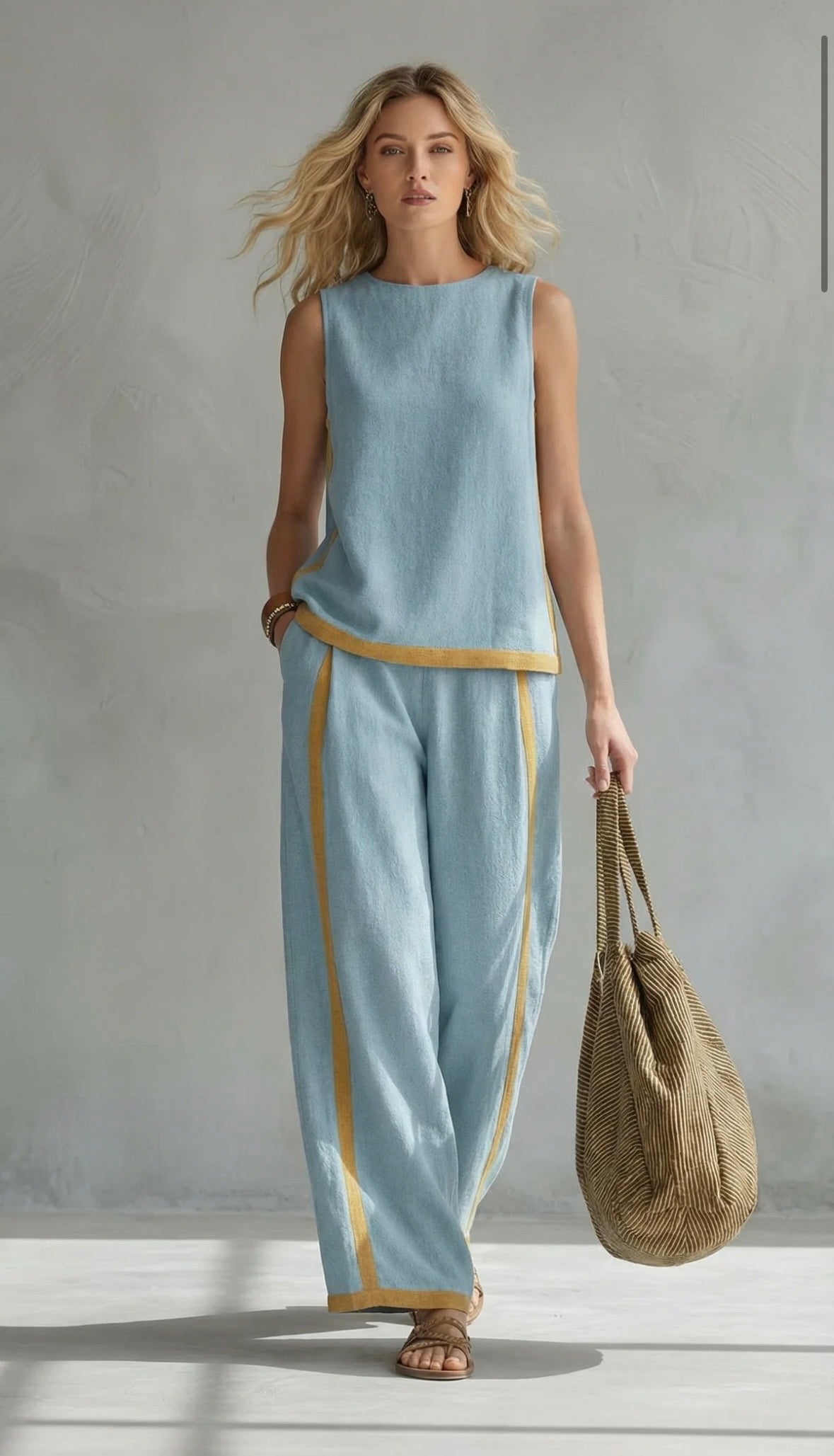 Ensemble deux pièces élégant gris Leila de Danoir Paris, vue de face, mettant en valeur le style sophistiqué.
