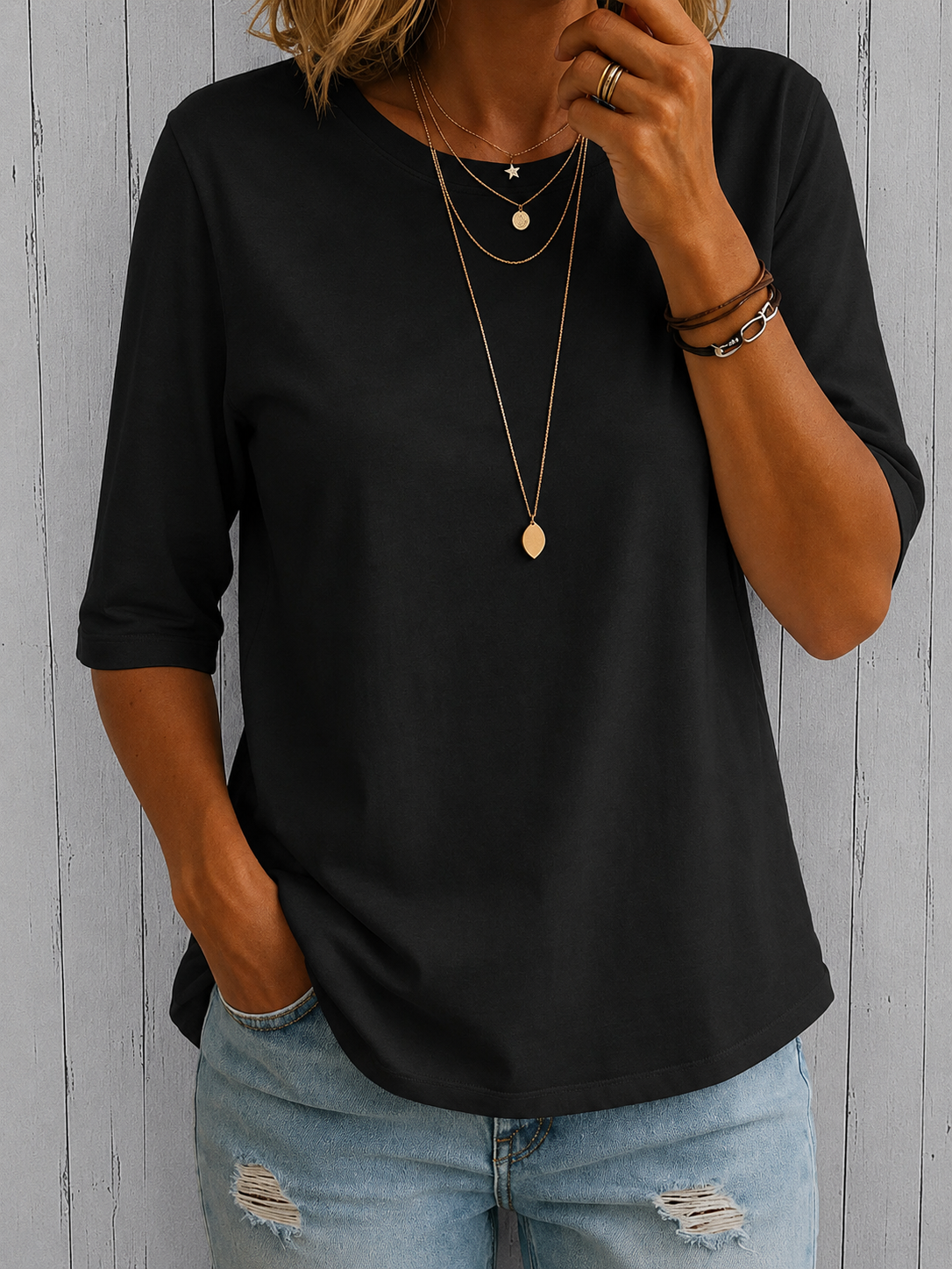 T-shirt gris Danoir Paris Calvera Comfort Coverage, coupe classique, en coton doux, vue de face.