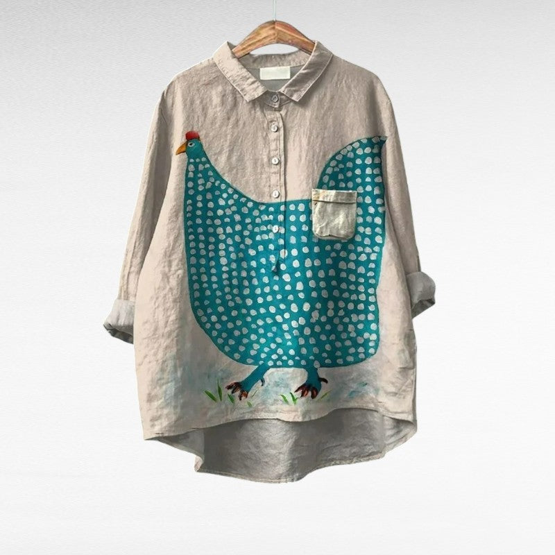 Blouse d'été en lin gris de la marque Danoir Paris, élégante chemise légère pour femmes, vue de face.