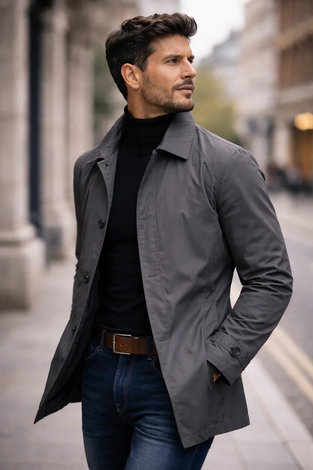 Soprabito gris Vittorio de Danoir Paris pour la mi-saison, veste élégante pour homme, tissu léger et coupe moderne.