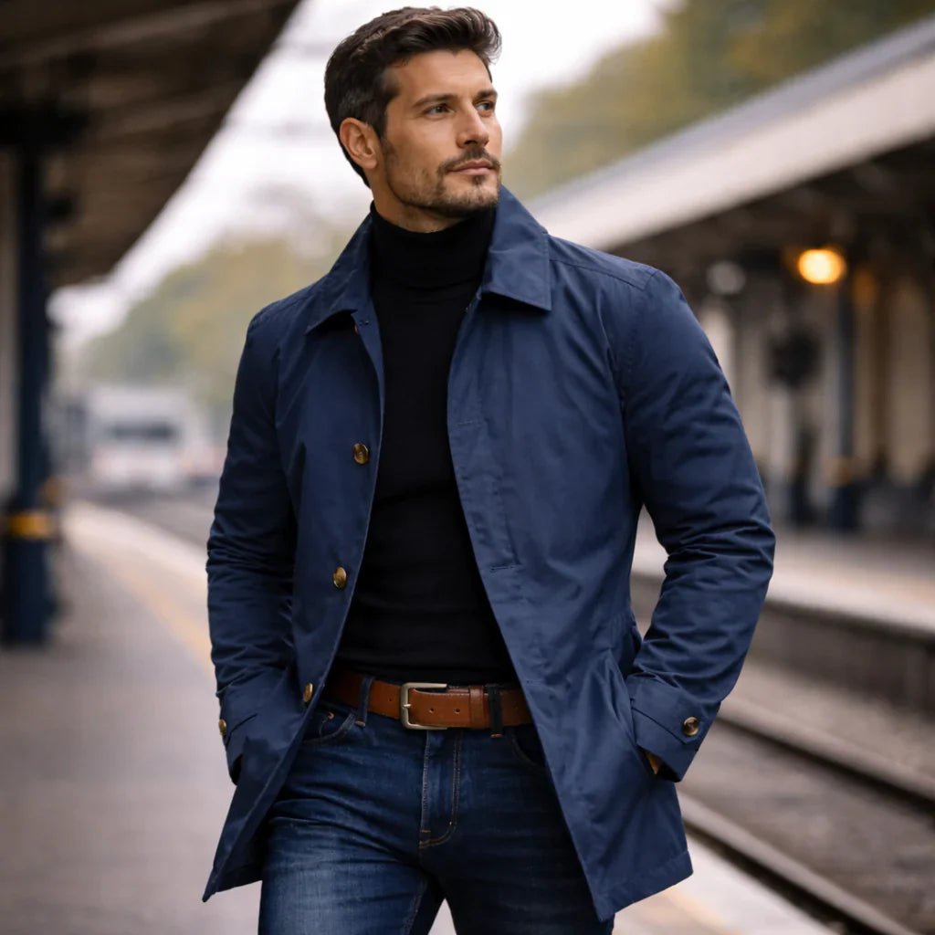 Manteau gris Danoir Paris Vittorio, soprabito de mi-saison pour homme, en tissu léger et élégant.