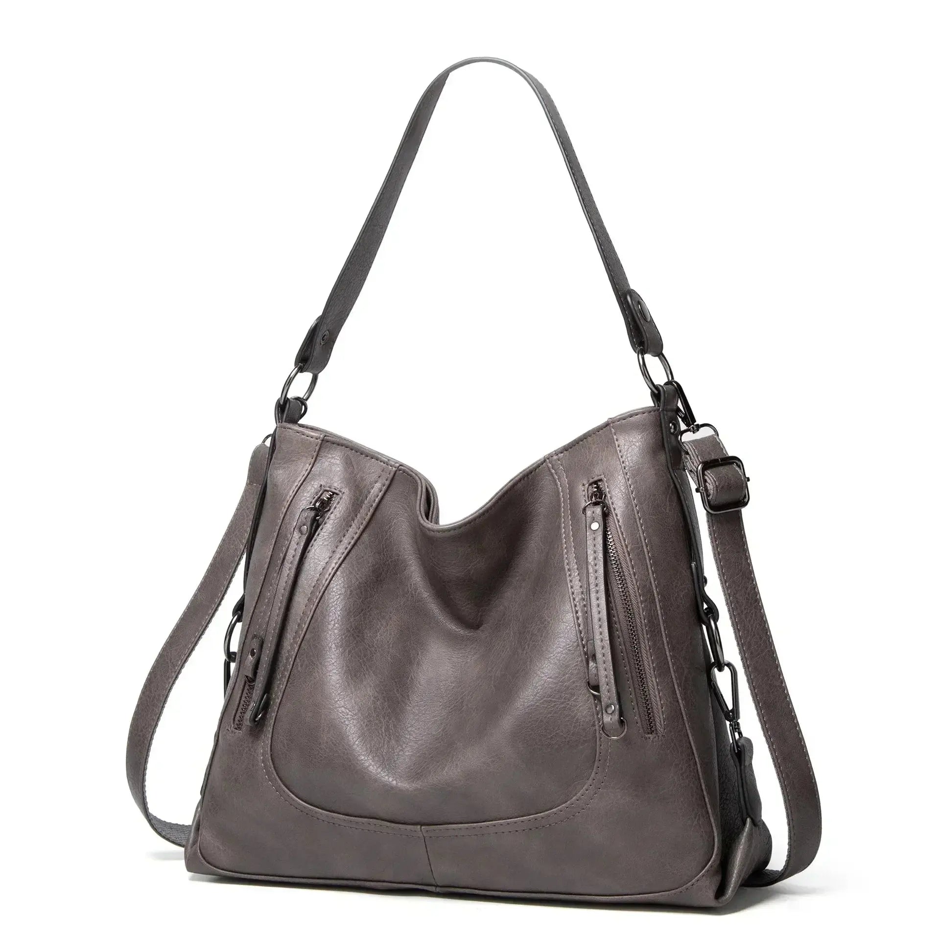 Sac élégant Danoir Paris Nora en gris, sac à main quotidien avec longues poignées, dimensions 35x13x30 cm, style chic et pratique.