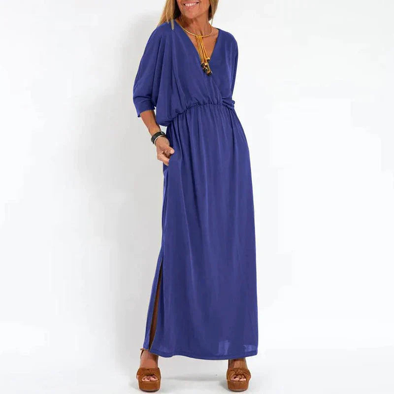 Robe vintage longue gris clair Cosima de Danoir Paris, tissu fluide et élégant pour un style rétro sophistiqué.