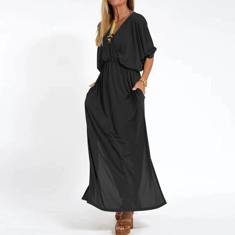Robe vintage longue gris clair Cosima de Danoir Paris, style élégant et féminin, vue de face sur fond neutre.
