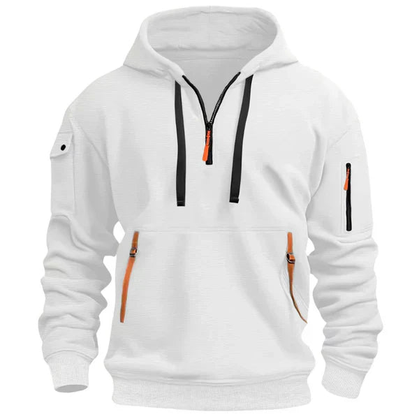 Hoodie gris clair Danoir Paris™ chaud et confortable, en tissu doux avec capuche et manches longues, vue de face.