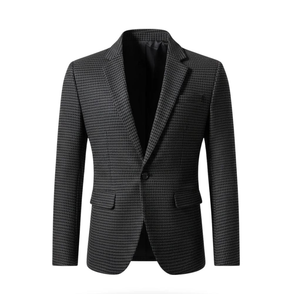 Blazer homme sur mesure Danoir Paris gris foncé, élégant, ajusté, avec col classique et boutons en détail.