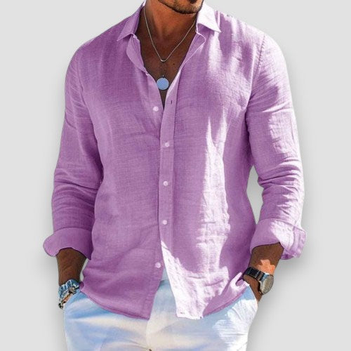 Chemise d'été légère Danoir Paris Christophe en tissu gris, vue de face sur mannequin.