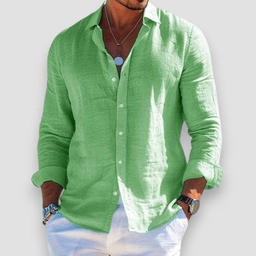 Chemise d'été légère Danoir Paris Christophe en tissu gris, manches longues et coupe décontractée.