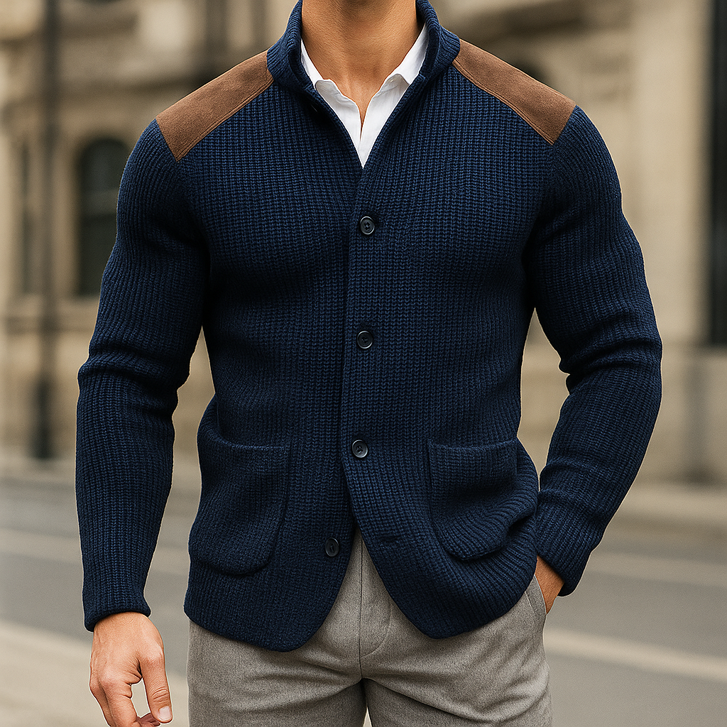 Blazer en maille texturée gris de Danoir Paris, veste élégante pour femme avec détails modernes.