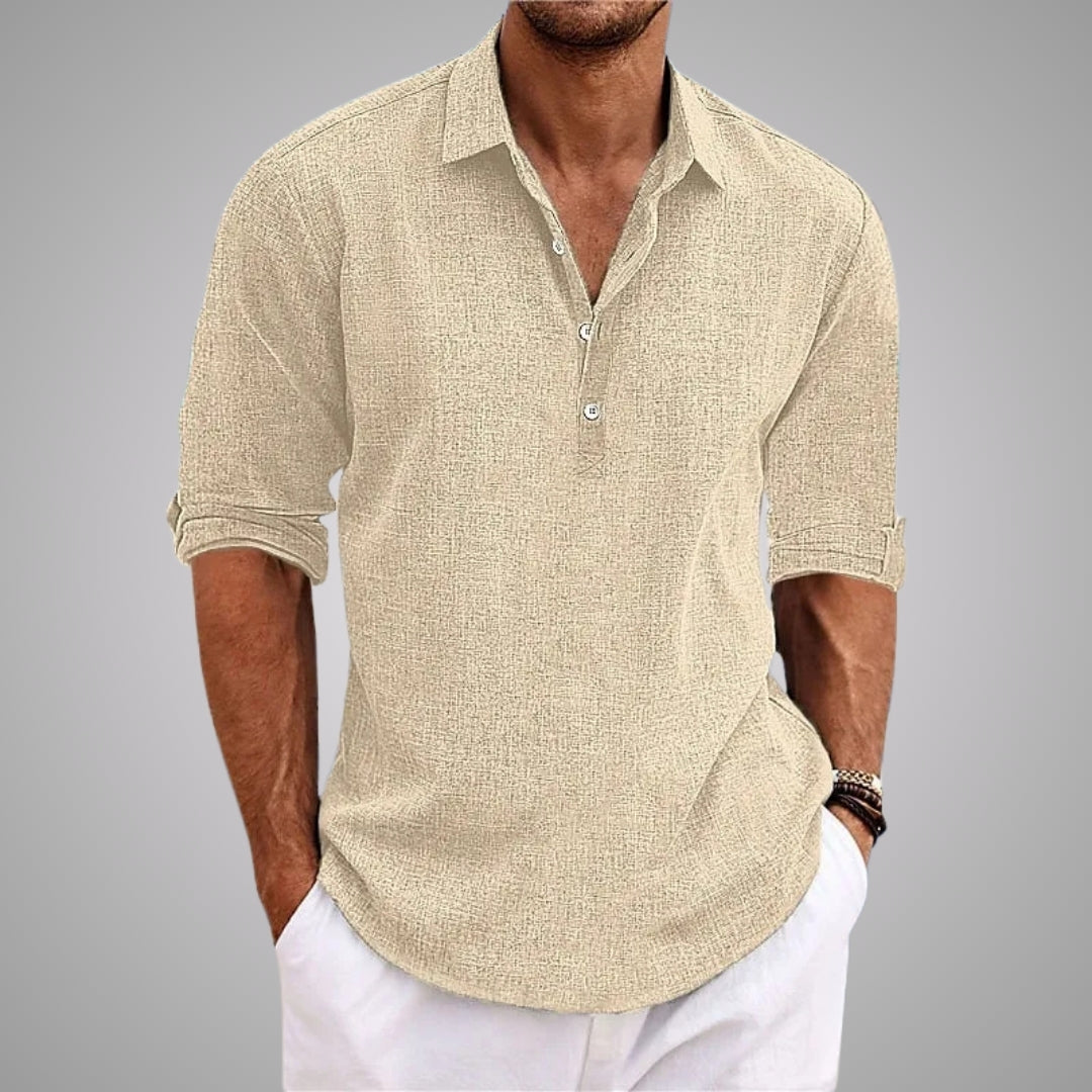 Chemise décontractée gris Danoir Paris, tissu léger et confortable, vue de face sur une chemise élégante pour homme.