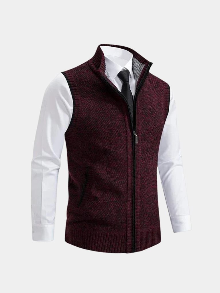 Gilet élégant gris Danoir Paris™ avec fermeture éclair intégrale, porté de face, en tissu chic et moderne.