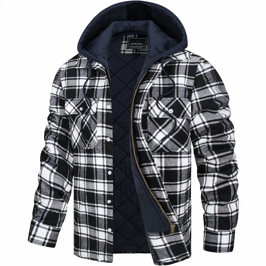 Manteau chaud pour homme en mélange de laine Danoir Paris, couleur gris, avec col et boutons, vue de face.