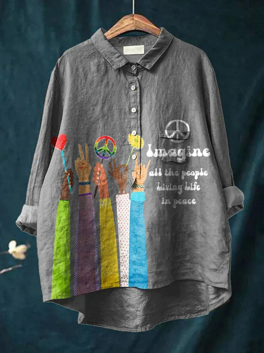 Chemise bohème Danoir Paris Indie Peace en gris, style décontracté avec motif bohème, tissu léger et confortable.