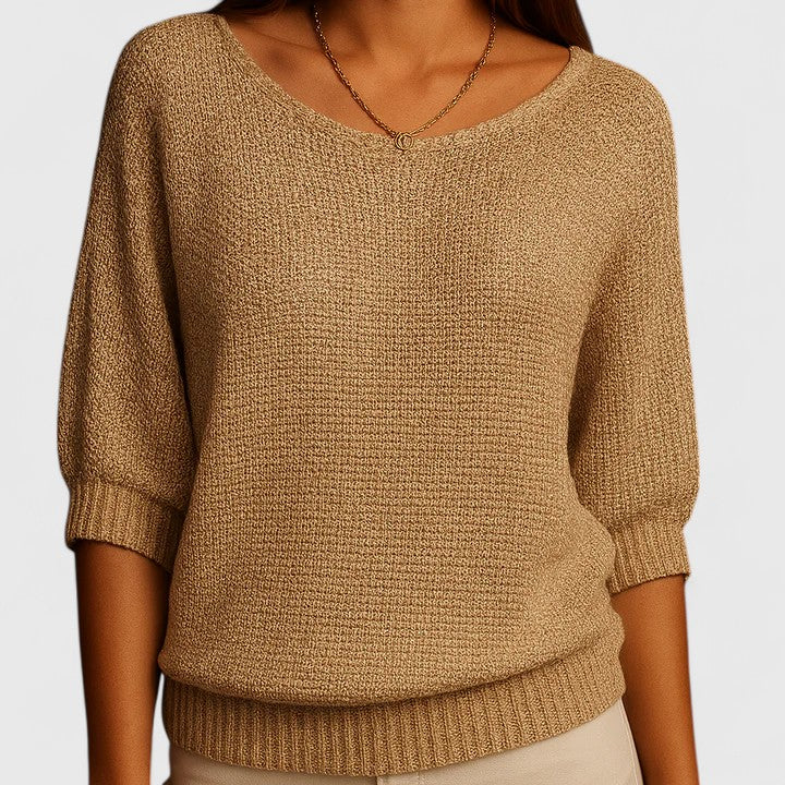 Pull en maille gris Rachel de Danoir Paris, style décontracté et confortable, porté sur un mannequin pour illustration du produit
