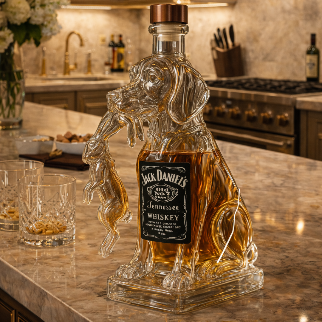 Carafe à whisky Danoir Paris Édition Canine, en verre, avec motif de chien, idéale pour servir le whisky avec style.
