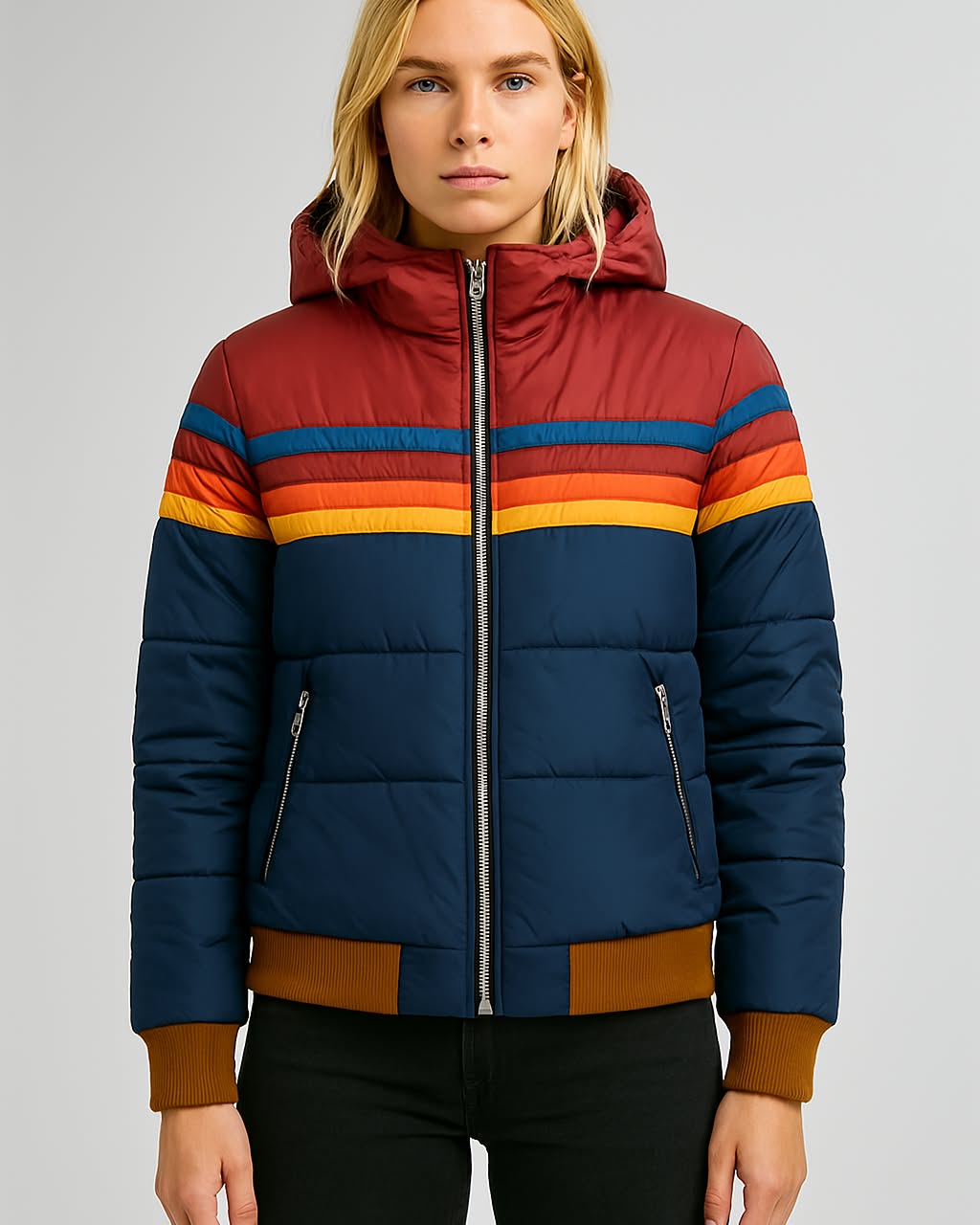 Veste de pluie imperméable Mia de Danoir Paris en tissu bleu marine, veste de jackets pour femme, coupe ajustée.