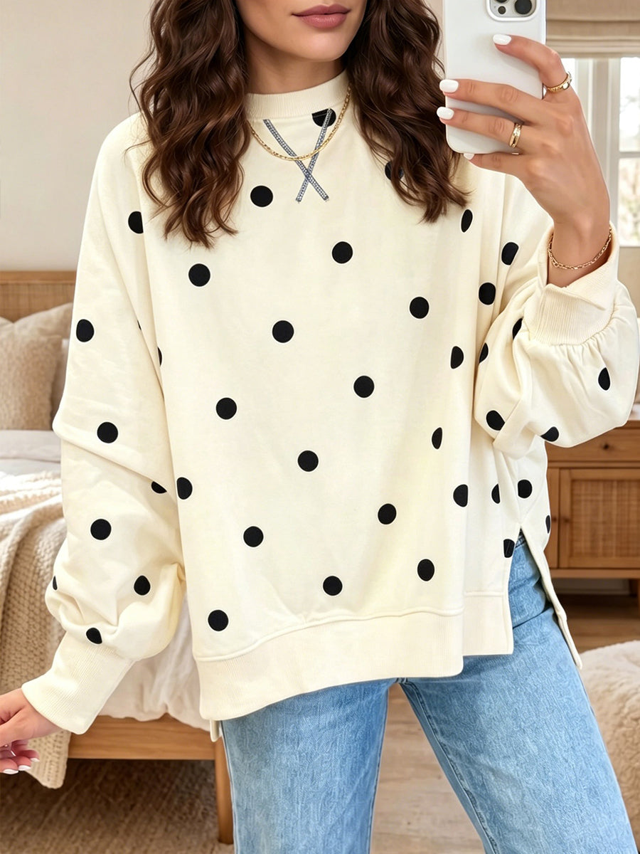 Sweatshirt chic jaune soleil et bleu à pois de Danoir Paris, style décontracté avec motif à pois visible sur l'image.