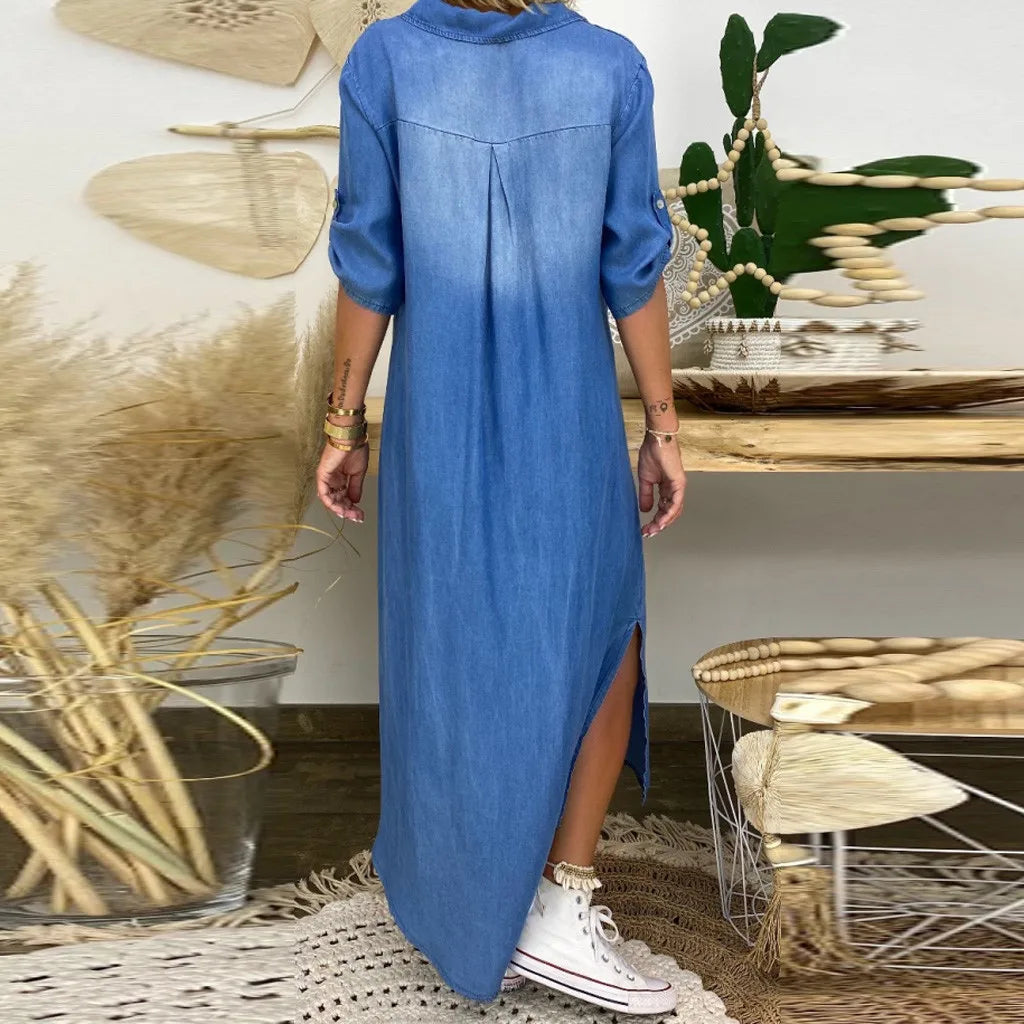 Robe longue décontractée en denim Danoir Paris, style élégant et confortable pour un look casual et tendance.