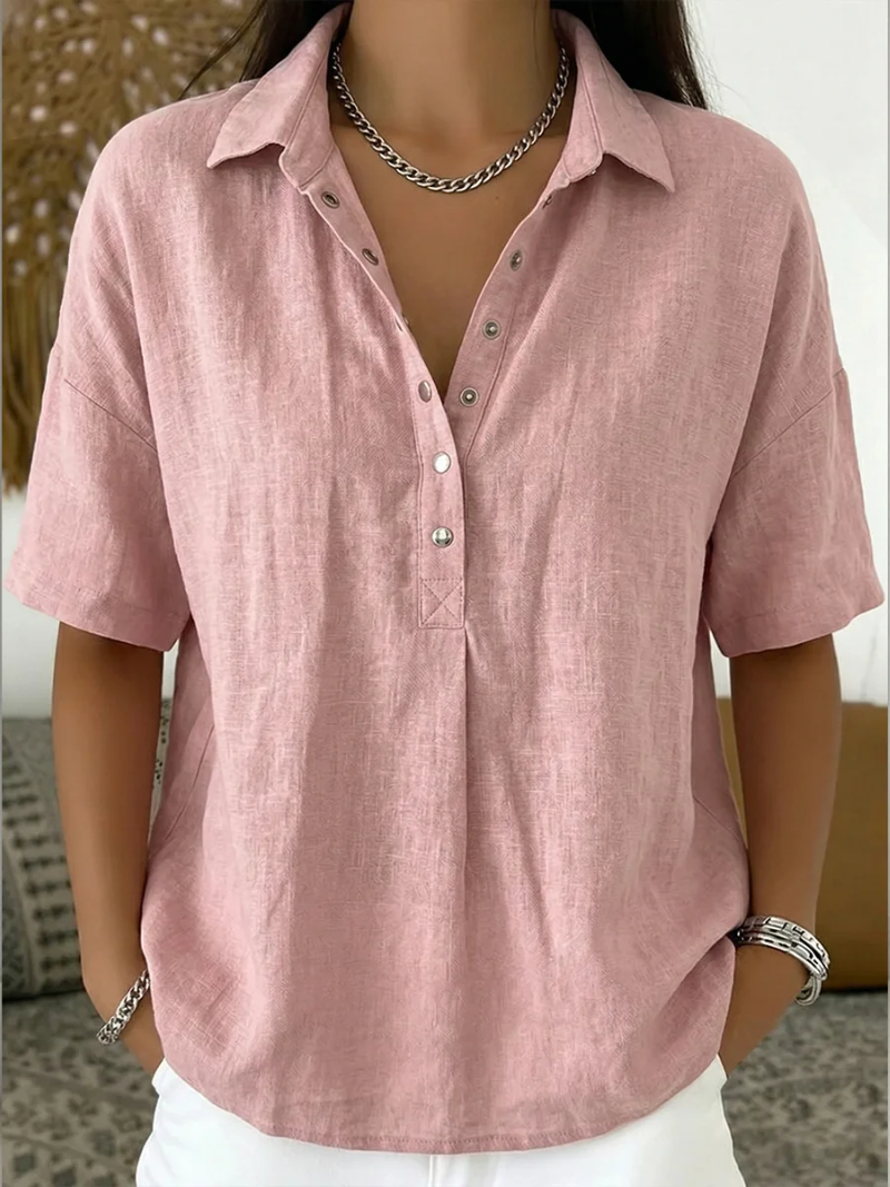 Blouse à col Hélène™ de Danoir Paris en kaki, vue de face, tissu léger et élégant pour un style chic.