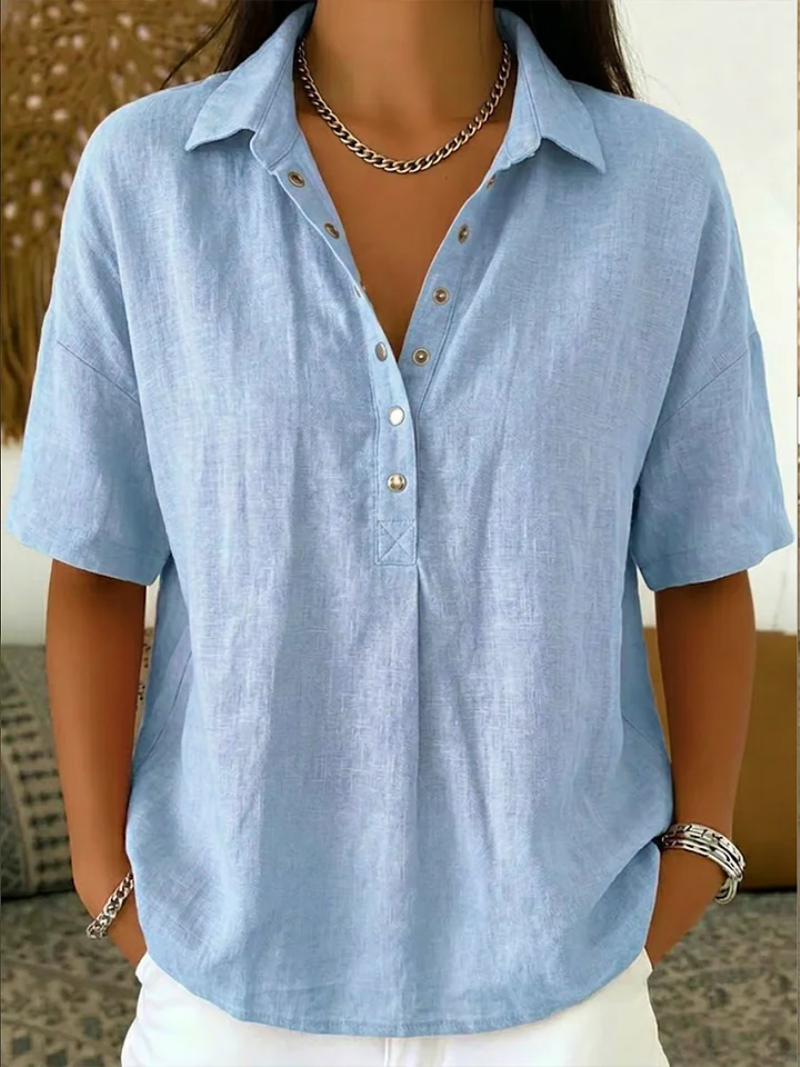 Blouse à col Hélène™ de Danoir Paris en kaki, vue de face, tissu léger et élégant pour femme.