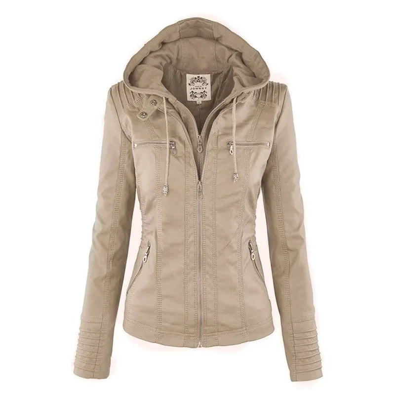 Veste élégante automnale Maeve de Danoir Paris, kaki, en tissu chaud, avec boutons et col classique, vue de face.