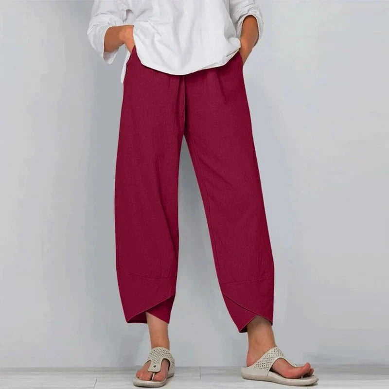 Pantalons chic d'été Tarni de Danoir Paris en kaki, style élégant et léger pour femme.