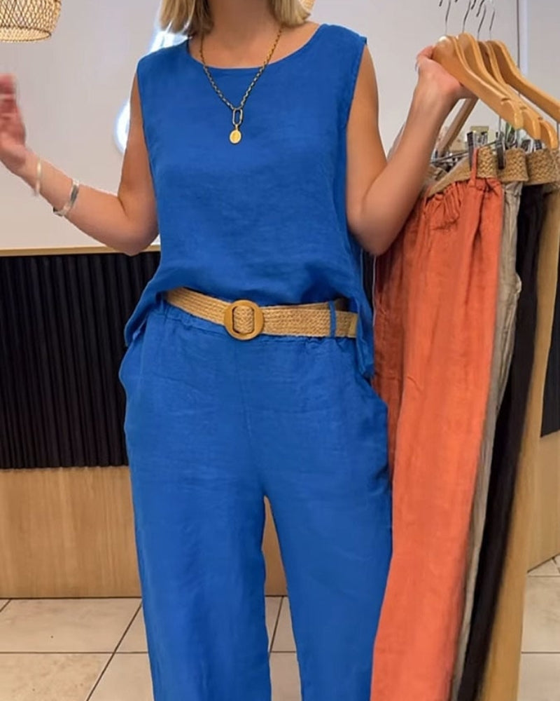 Ensemble deux pièces boho Eden de Danoir Paris en kaki, vue de face, tissu léger et style décontracté.