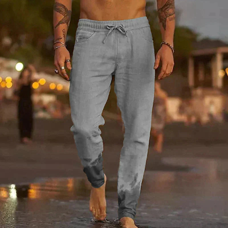 Pantalons de plage en lin Danoir Paris de couleur kaki, style léger et confortable, pour un look décontracté.
