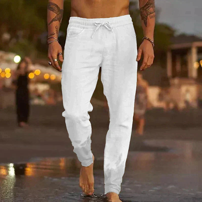 Pantalons de plage en lin Danoir Paris de couleur kaki, pantalons légers et confortables pour l'été.