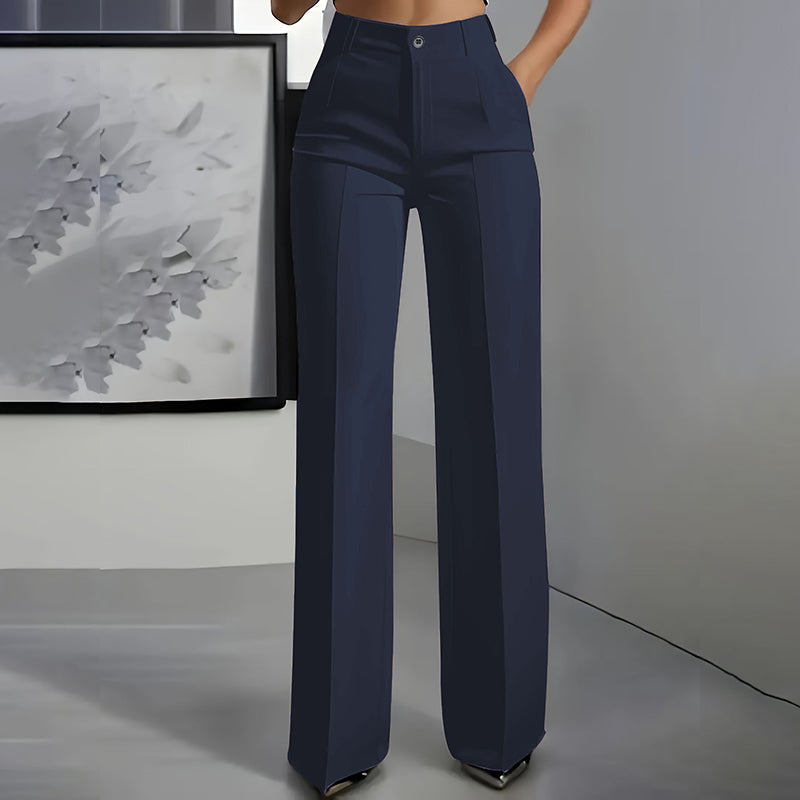 Pantalon de costume pour femmes taille haute Danoir Paris en tissu noir, taille EU 34-36, vue frontale.