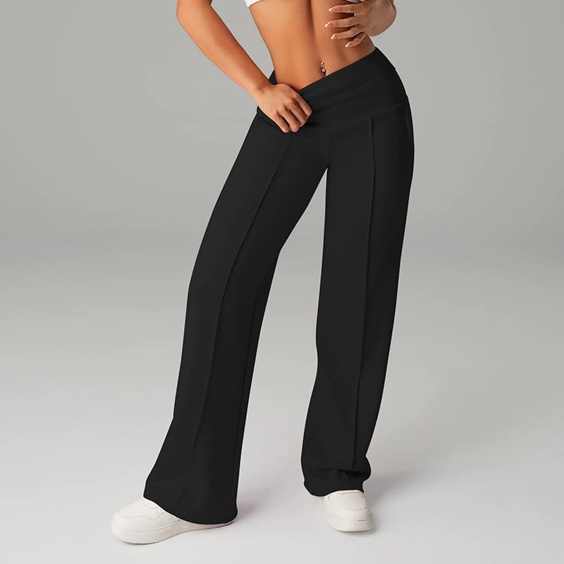 Pantalon femme à jambes larges et droites, taille haute, tissu extensible, couleur rose, de la marque Danoir Paris.