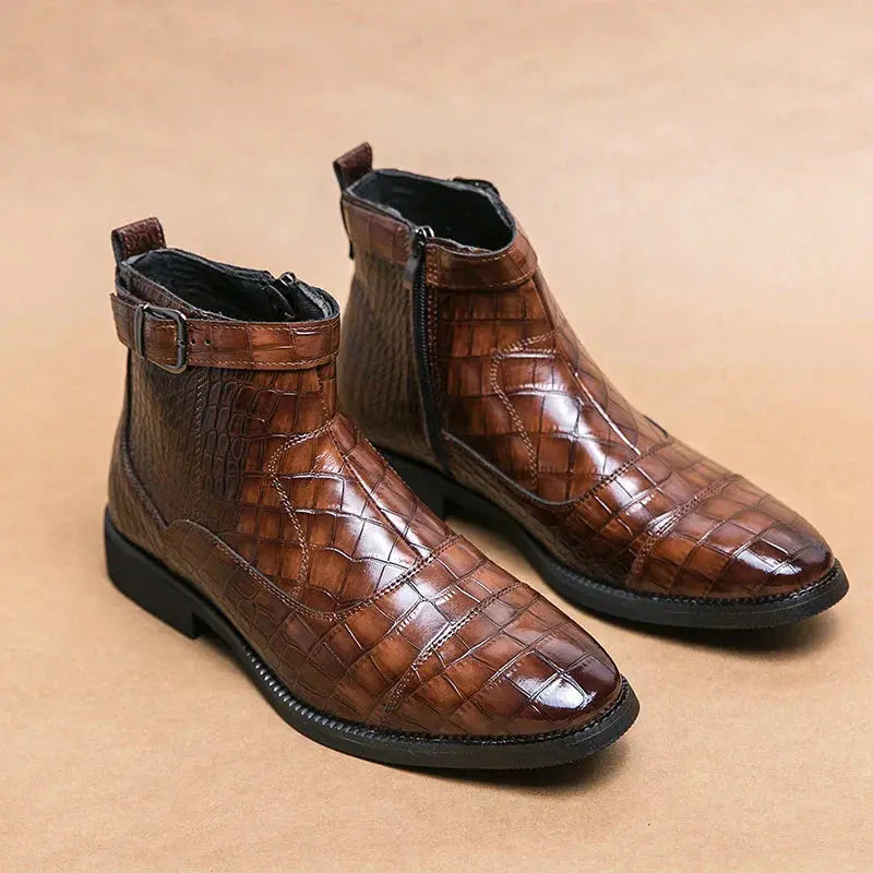 Bottines en cuir synthétique marron Dylan de Danoir Paris avec boucle, taille 38, finition élégante et moderne.