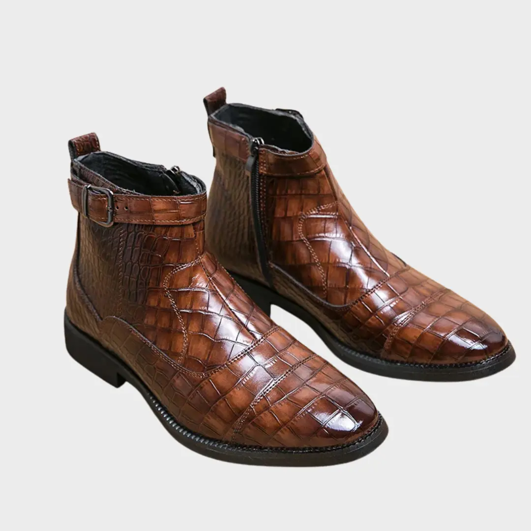 Bottines en cuir synthétique marron Dylan de Danoir Paris avec boucle, taille 38, style élégant et moderne.