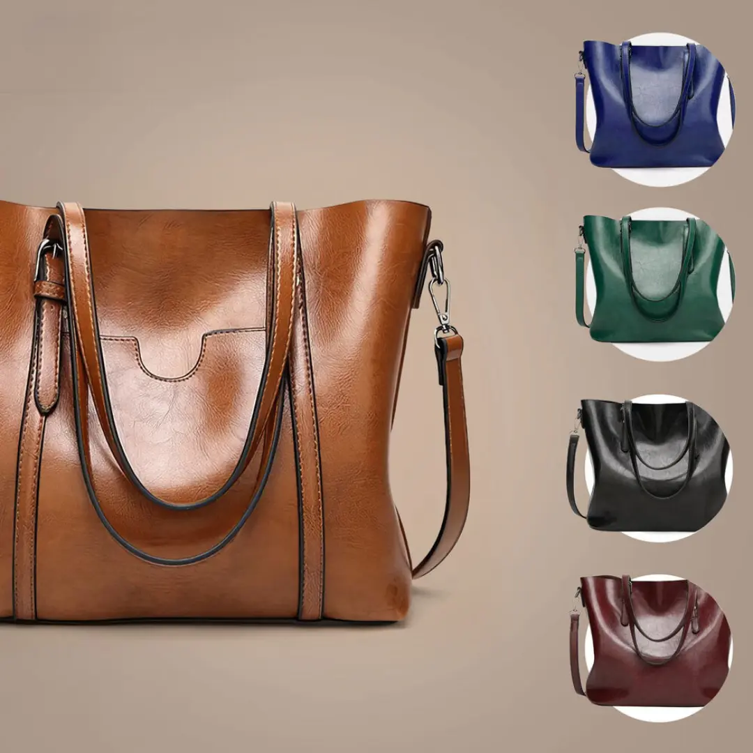 Sac à main en cuir marron Blythe de Danoir Paris, design élégant et intemporel, avec poignées et détails sophistiqués.