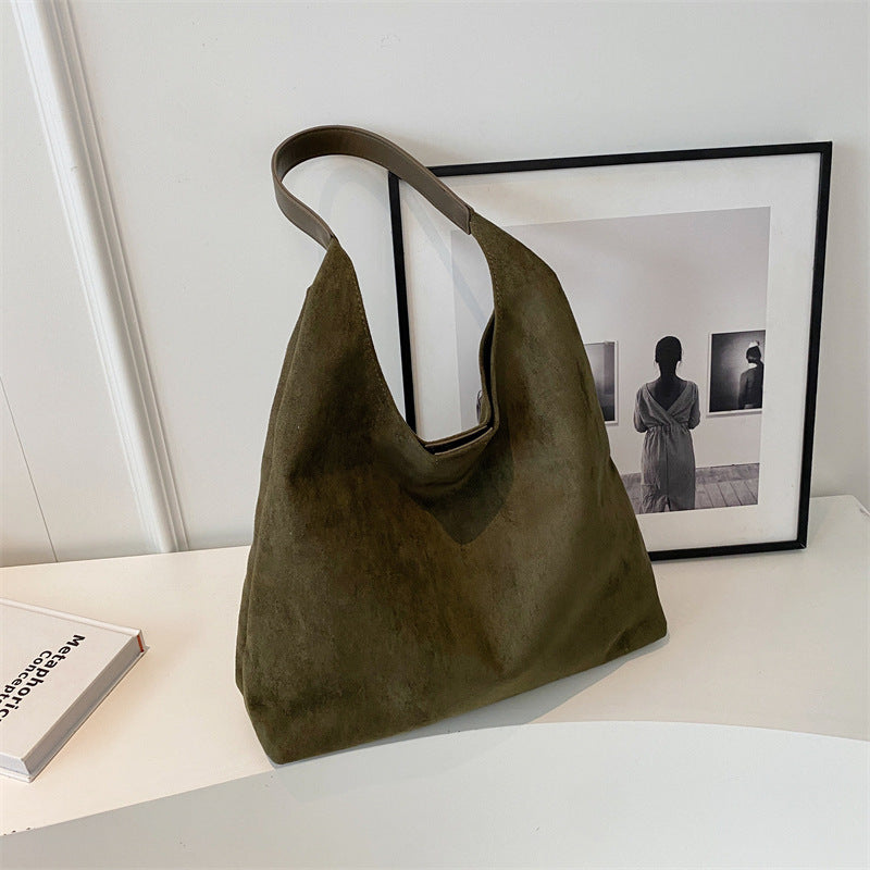 Cabas en daim Danoir Paris Sena de couleur marron clair, sac à main élégant avec poignées en cuir et design spacieux