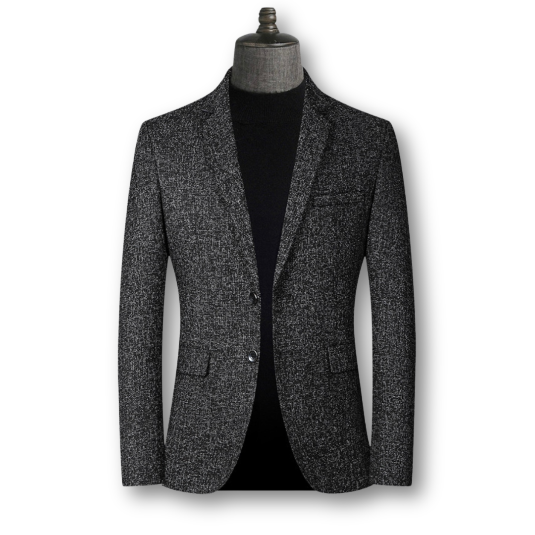 Blazer élégant en tissu écossais marron de Danoir Paris, veste sophistiquée pour homme ou femme.