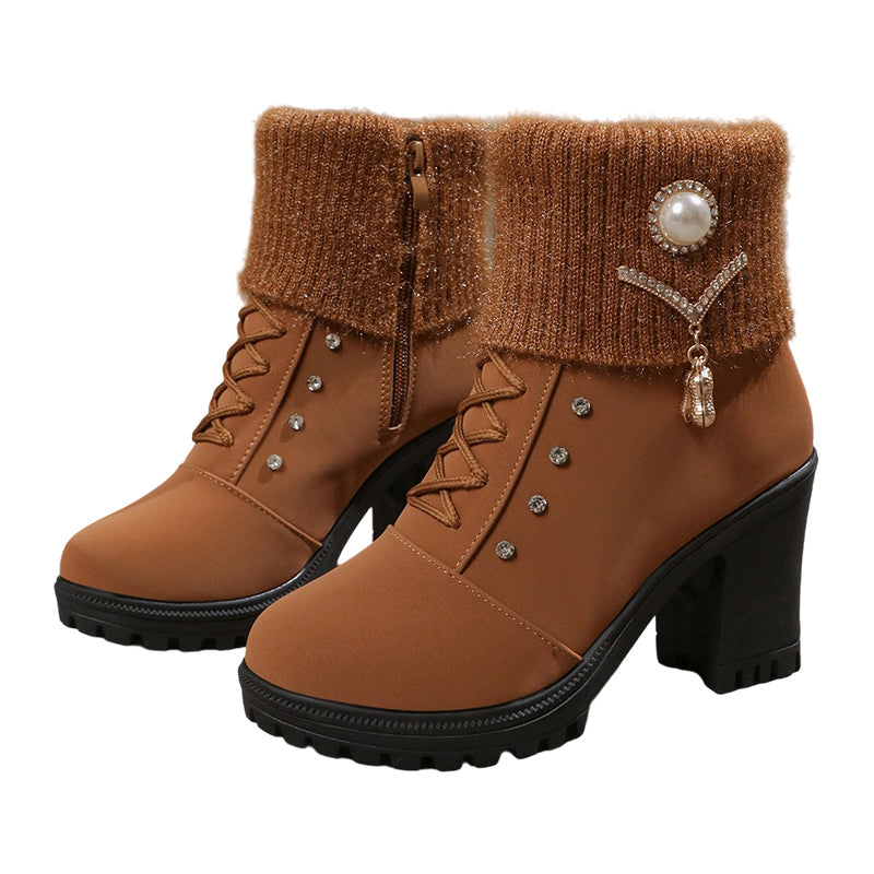 Bottines femme Danoir Paris marron à talon épais, intérieur doublé de fausse fourrure, semelle antidérapante, style élégant.