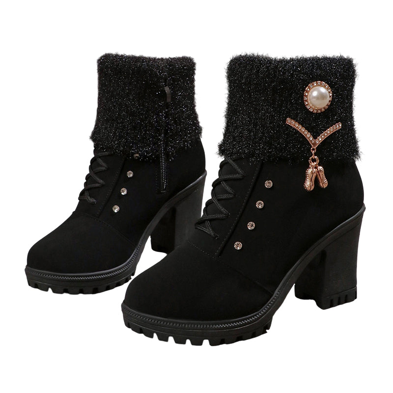 Bottines femme Danoir Paris marron à talon épais, doublées de fausse fourrure, semelle antidérapante, style élégant.