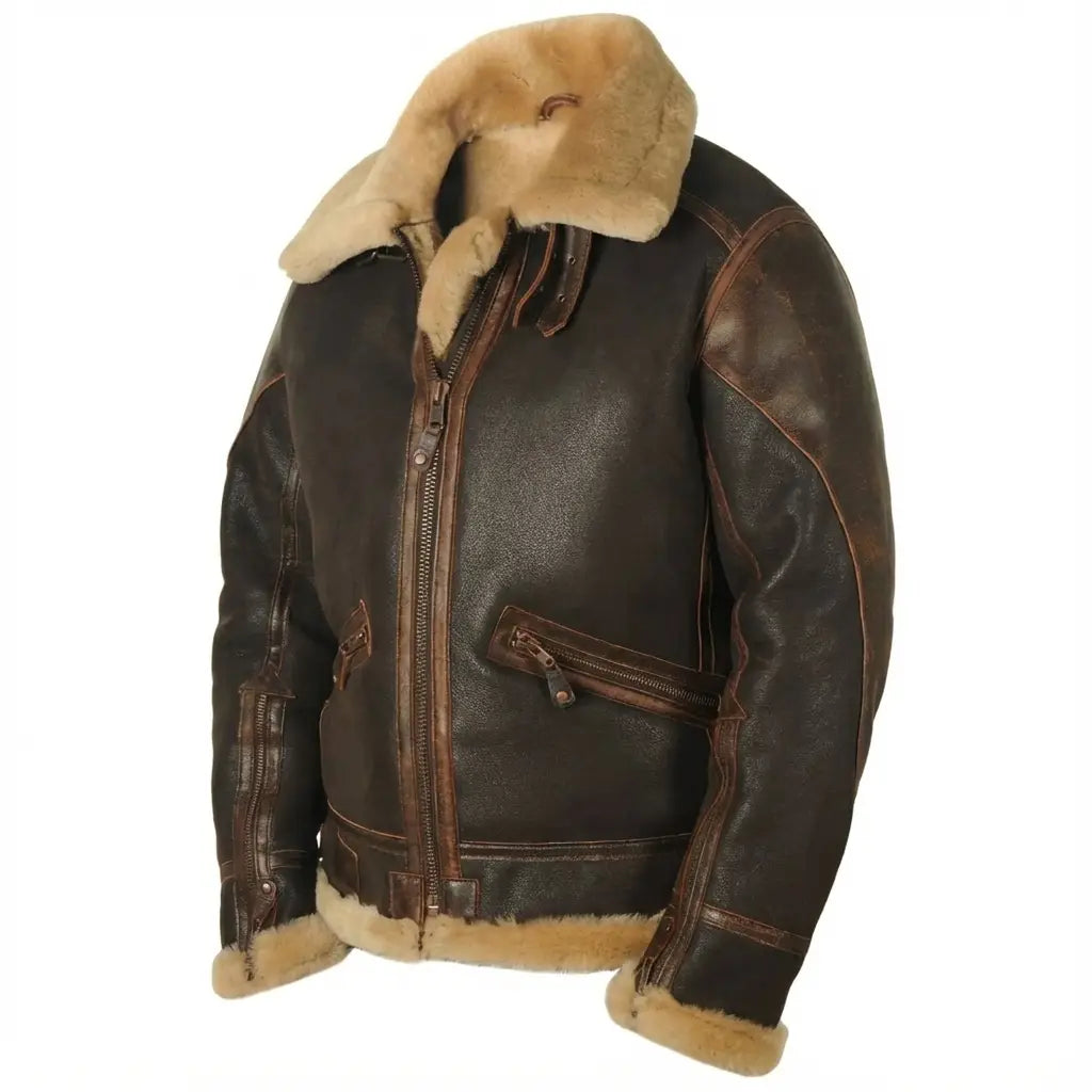 Blouson aviateur classique Danoir Paris en marron foncé, veste en cuir avec détails élégants, mode masculine élégante.