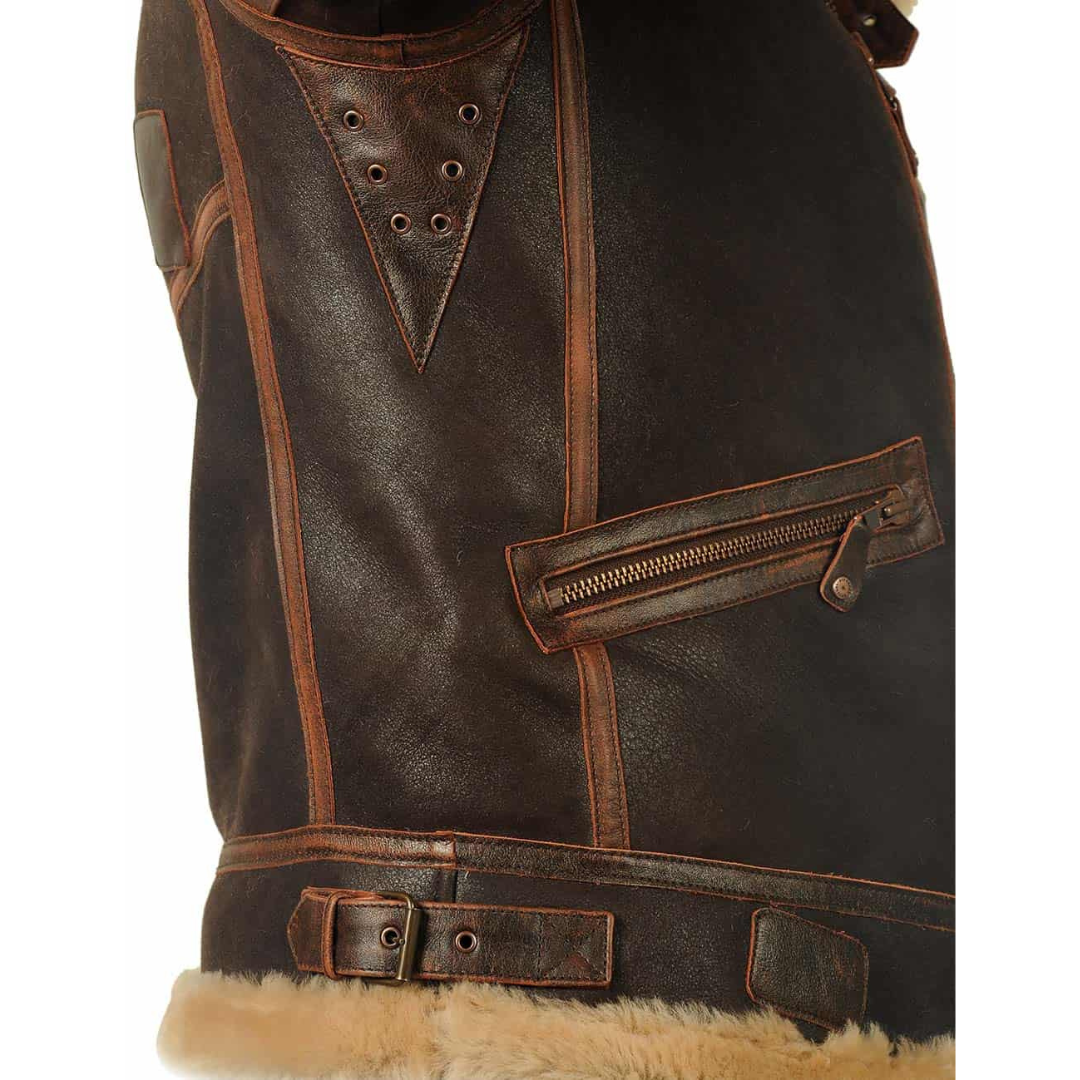 Blouson aviateur classique Danoir Paris en cuir marron foncé, style élégant et intemporel pour homme.