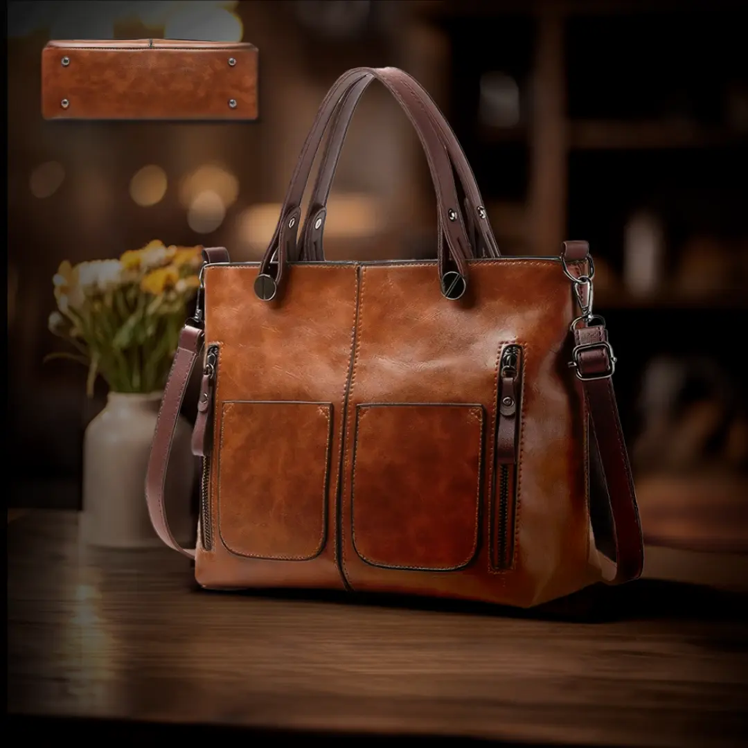Sac à bandoulière classique Lilia de Danoir Paris, en marron, avec poignée et détails élégants visibles sur l'image.