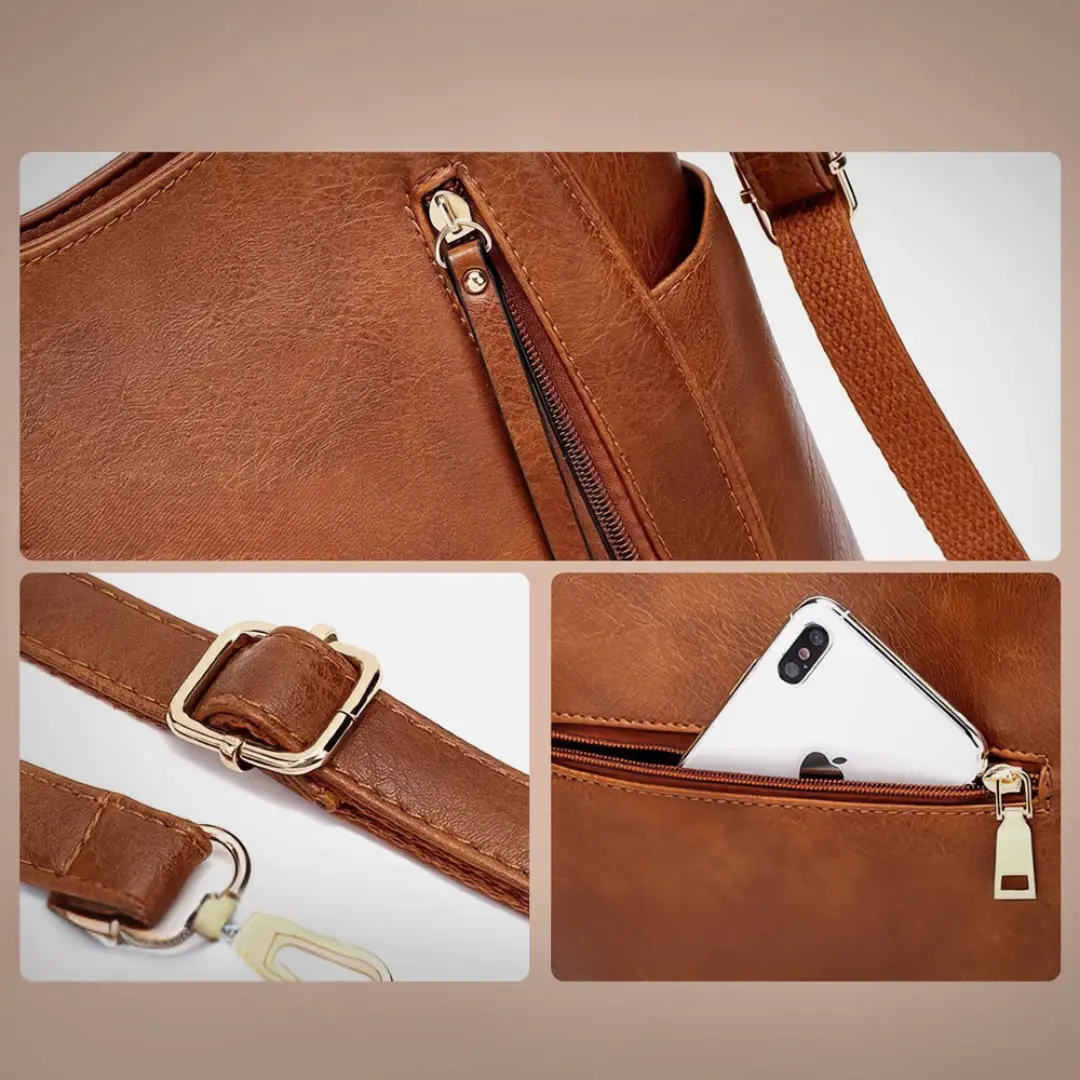 Sac Lylia de Danoir Paris en marron, élégant sac à main en cuir avec poignée et fermeture métallique, style intemporel.